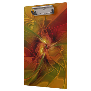 Abstract Red Orange Brown Green Fractal Art Flower Clipboard