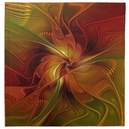 Abstract Red Orange Brown Green Fractal Art Flower Cloth Napkin