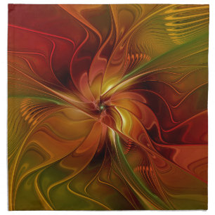 Abstract Red Orange Brown Green Fractal Art Flower Cloth Napkin