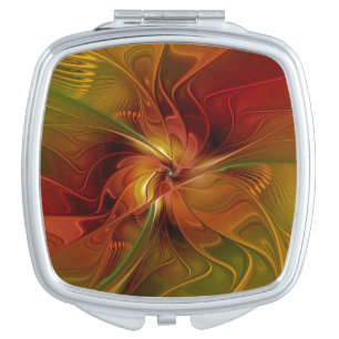Abstract Red Orange Brown Green Fractal Art Flower Compact Mirror