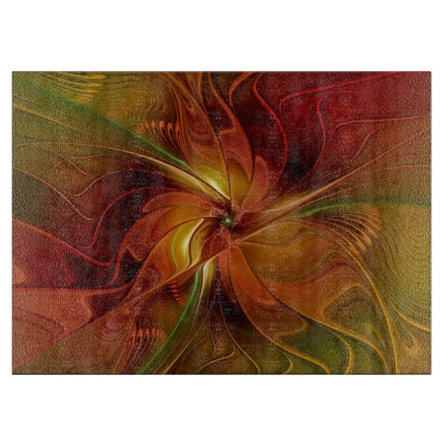 Abstract Red Orange Brown Green Fractal Art Flower Cutting Board (Front)