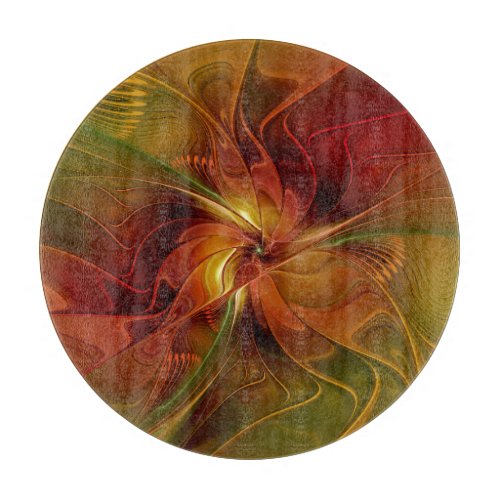 Abstract Red Orange Brown Green Fractal Art Flower Cutting Board