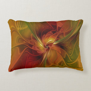 Abstract Red Orange Brown Green Fractal Art Flower Decorative Pillow