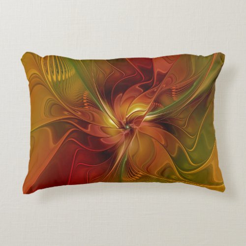 Abstract Red Orange Brown Green Fractal Art Flower Decorative Pillow