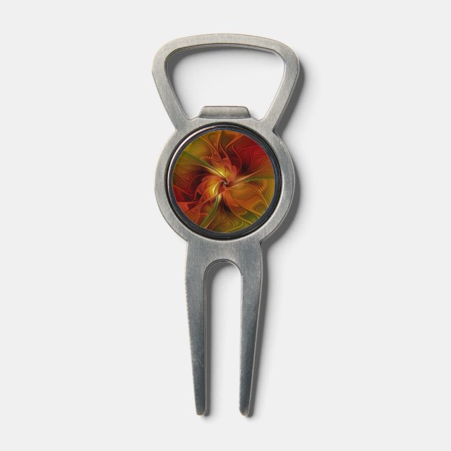 Abstract Red Orange Brown Green Fractal Art Flower Divot Tool (Composite)