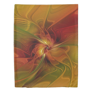 Abstract Red Orange Brown Green Fractal Art Flower Duvet Cover