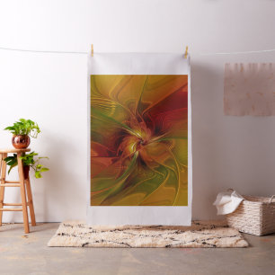 Abstract Red Orange Brown Green Fractal Art Flower Fabric