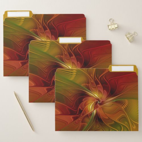 Abstract Red Orange Brown Green Fractal Art Flower File Folder