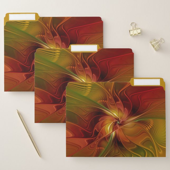 Abstract Red Orange Brown Green Fractal Art Flower File Folder (Set)