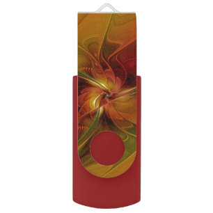 Abstract Red Orange Brown Green Fractal Art Flower Flash Drive
