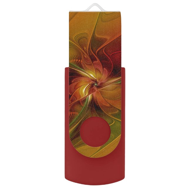 Abstract Red Orange Brown Green Fractal Art Flower Flash Drive (Front Vertical)