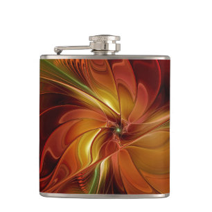 Abstract Red Orange Brown Green Fractal Art Flower Flask