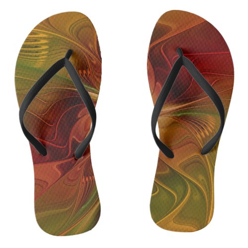 Abstract Red Orange Brown Green Fractal Art Flower Flip Flops