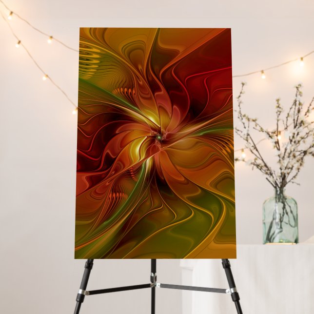 Abstract Red Orange Brown Green Fractal Art Flower Foam Board (In Situ (Stand))