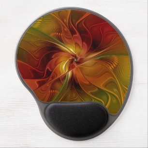 Abstract Red Orange Brown Green Fractal Art Flower Gel Mouse Pad