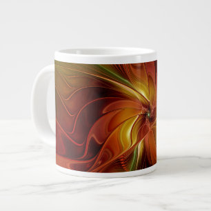Abstract Red Orange Brown Green Fractal Art Flower Giant Coffee Mug