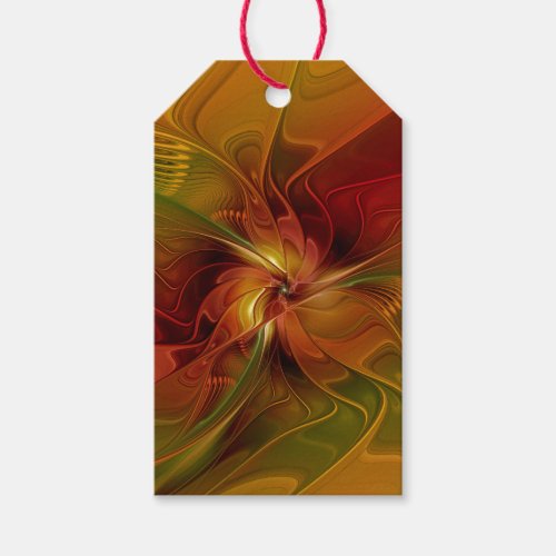 Abstract Red Orange Brown Green Fractal Art Flower Gift Tags