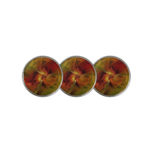 Abstract Red Orange Brown Green Fractal Art Flower Golf Ball Marker