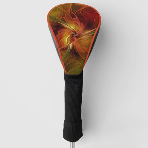 Abstract Red Orange Brown Green Fractal Art Flower Golf Head Cover