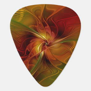 Abstract Red Orange Brown Green Fractal Art Flower Guitar Pick