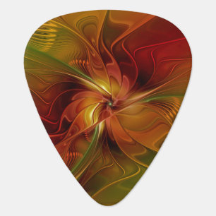 Abstract Red Orange Brown Green Fractal Art Flower Guitar Pick