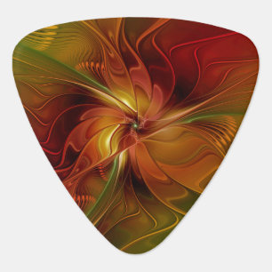 Abstract Red Orange Brown Green Fractal Art Flower Guitar Pick