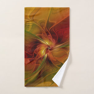 Abstract Red Orange Brown Green Fractal Art Flower Hand Towel