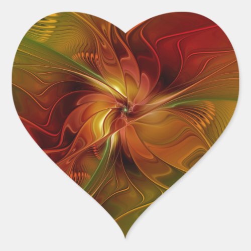 Abstract Red Orange Brown Green Fractal Art Flower Heart Sticker