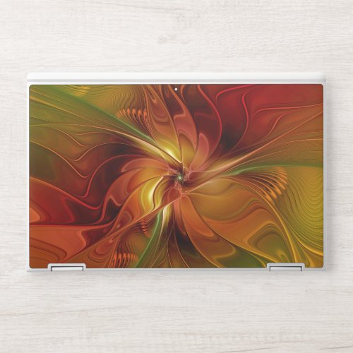 Abstract Red Orange Brown Green Fractal Art Flower HP Laptop Skin