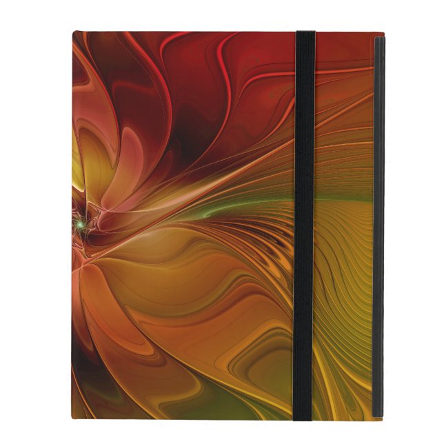 Abstract Red Orange Brown Green Fractal Art Flower iPad Cover (Front Closed)