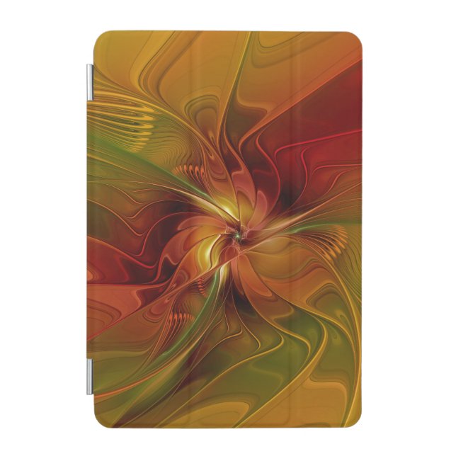 Abstract Red Orange Brown Green Fractal Art Flower iPad Mini Cover (Front)