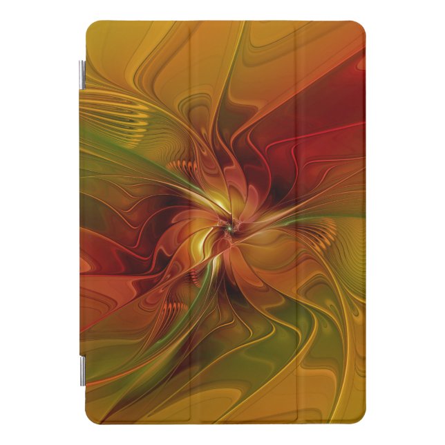 Abstract Red Orange Brown Green Fractal Art Flower iPad Pro Cover (Front)
