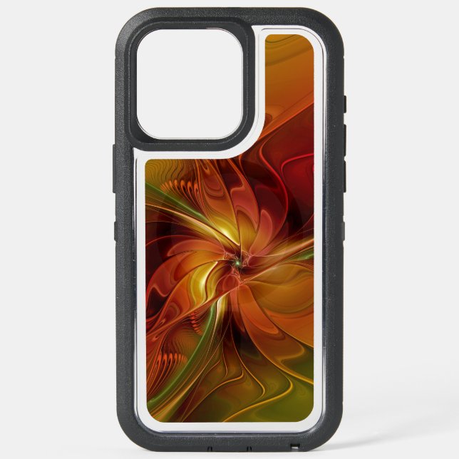 Abstract Red Orange Brown Green Fractal Art Flower iPhone 15 Pro Max Case (Back)