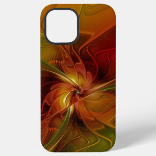 Abstract Red Orange Brown Green Fractal Art Flower iPhone 12 Pro Max Case