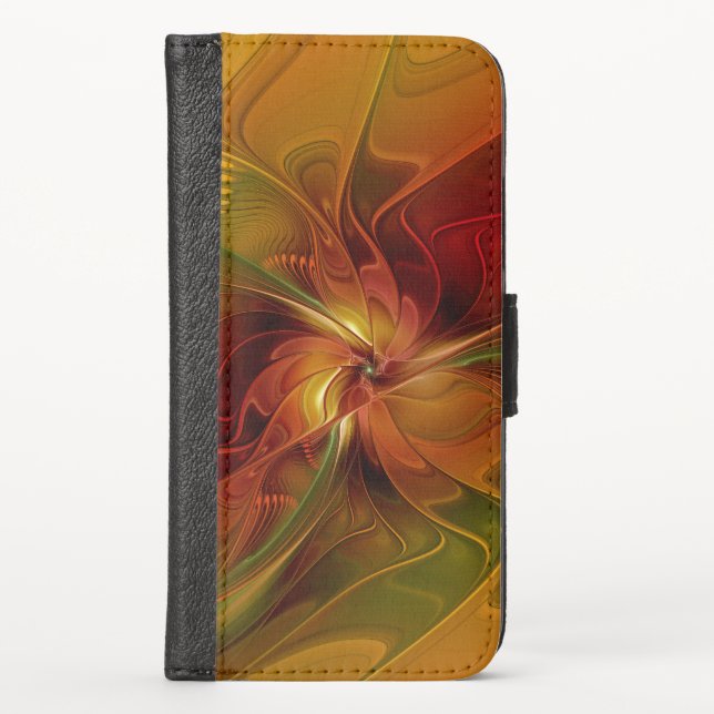 Abstract Red Orange Brown Green Fractal Art Flower iPhone Wallet Case (Front)