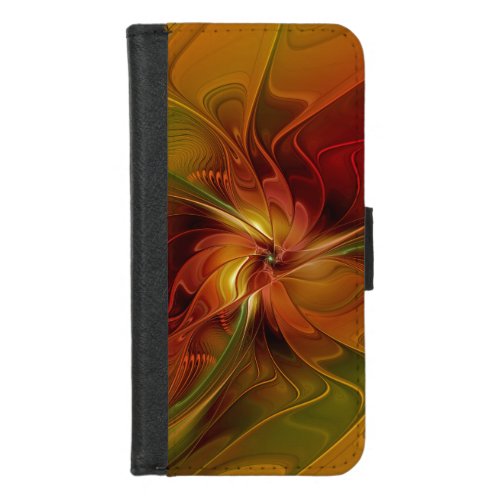 Abstract Red Orange Brown Green Fractal Art Flower iPhone 87 Wallet Case
