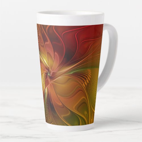 Abstract Red Orange Brown Green Fractal Art Flower Latte Mug