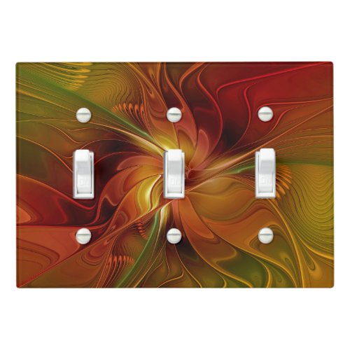 Abstract Red Orange Brown Green Fractal Art Flower Light Switch Cover