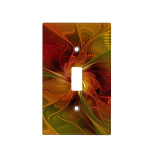 Abstract Red Orange Brown Green Fractal Art Flower Light Switch Cover