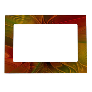 Abstract Red Orange Brown Green Fractal Art Flower Magnetic Frame
