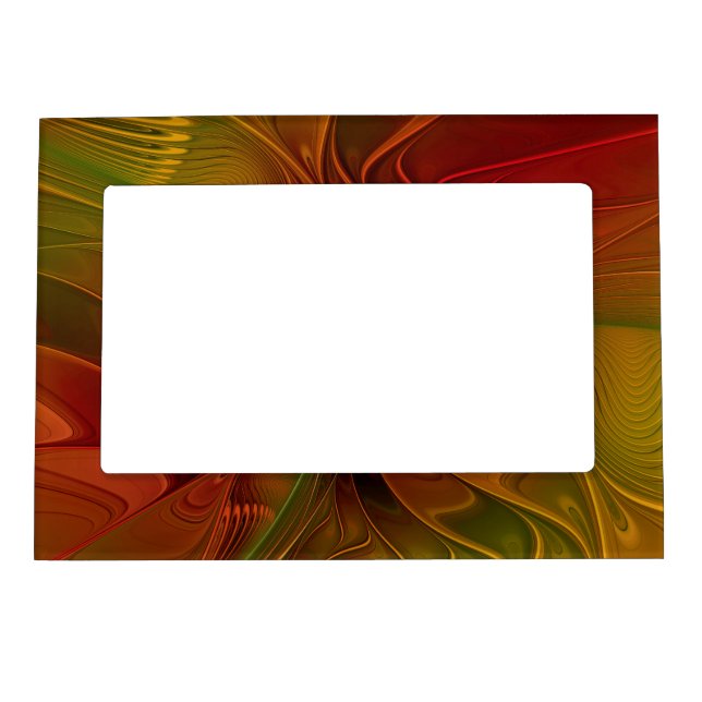 Abstract Red Orange Brown Green Fractal Art Flower Magnetic Frame (Front)