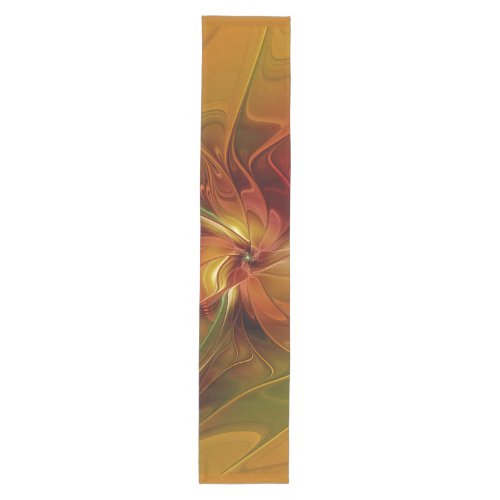 Abstract Red Orange Brown Green Fractal Art Flower Medium Table Runner