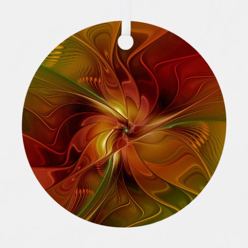 Abstract Red Orange Brown Green Fractal Art Flower Metal Ornament