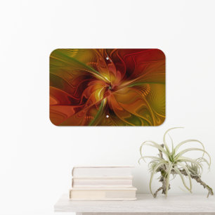 Abstract Red Orange Brown Green Fractal Art Flower Metal Sign