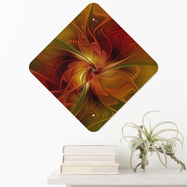 Abstract Red Orange Brown Green Fractal Art Flower Metal Sign (In Situ(Wall))