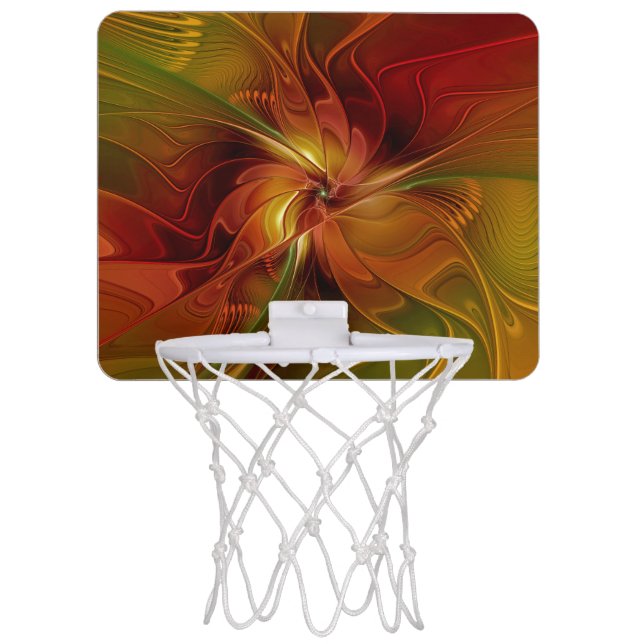 Abstract Red Orange Brown Green Fractal Art Flower Mini Basketball Hoop (Front)