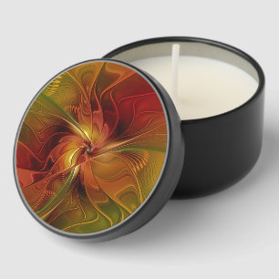 Abstract Red Orange Brown Green Fractal Art Flower Mini Candle Favors