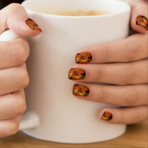 Abstract Red Orange Brown Green Fractal Art Flower Minx Nail Art