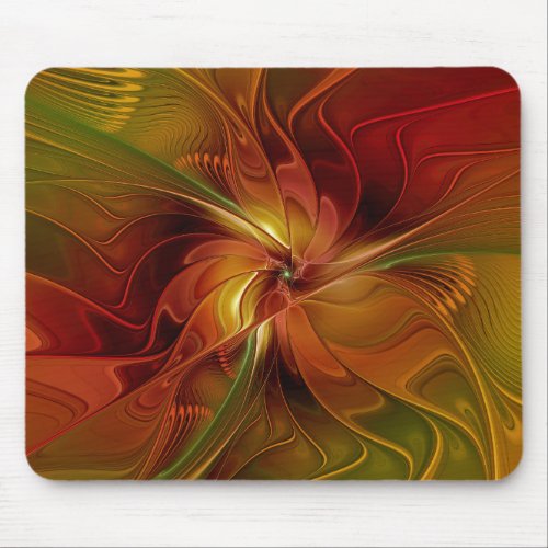 Abstract Red Orange Brown Green Fractal Art Flower Mouse Pad