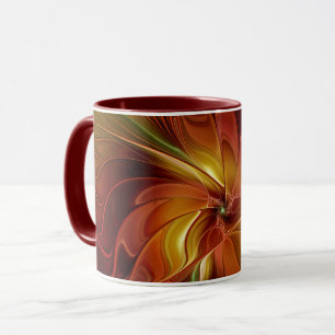 Abstract Red Orange Brown Green Fractal Art Flower Mug
